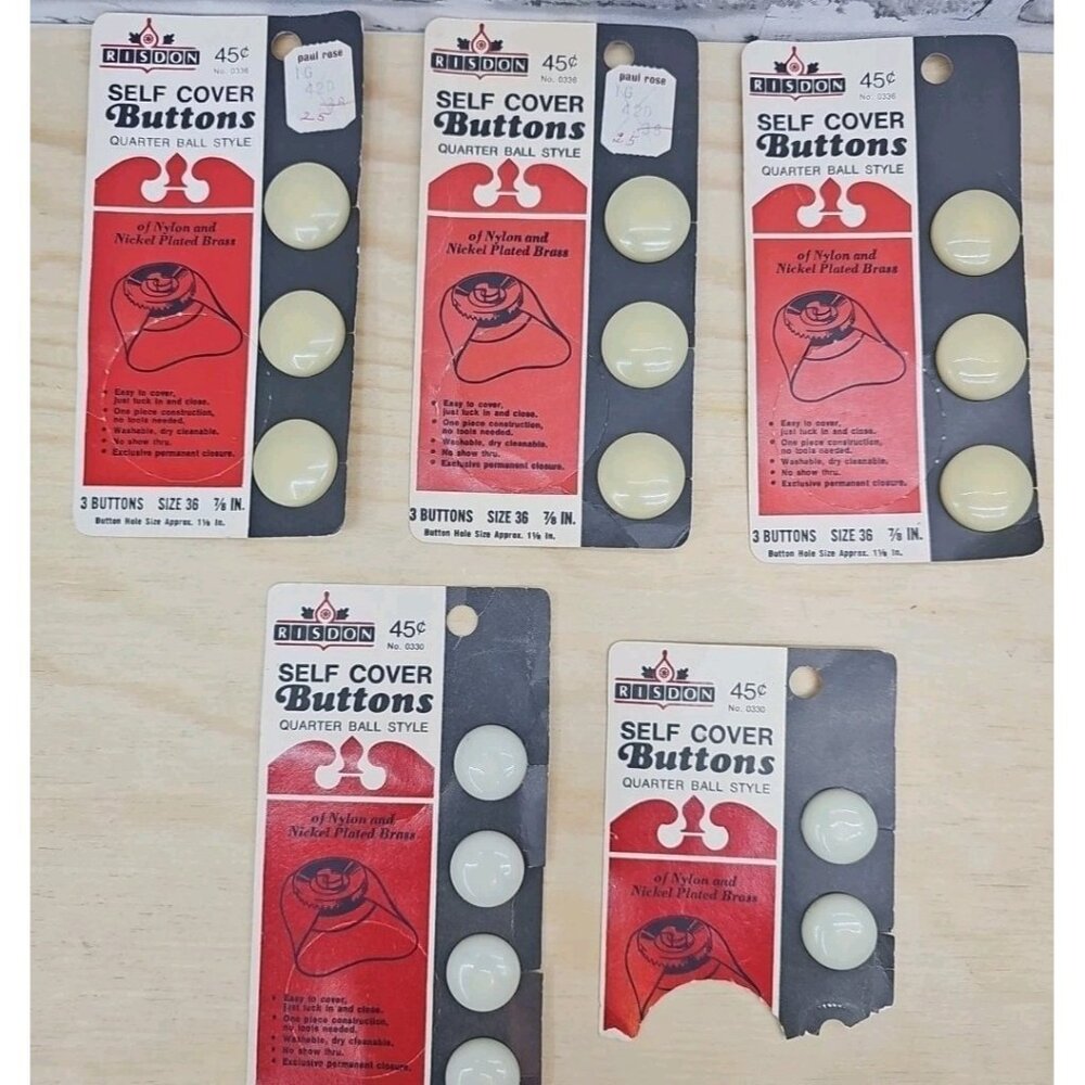 Vtg NOS Risdon Self Cover Buttons Quarter Ball Style 5pks Sz 36 & Sz 30